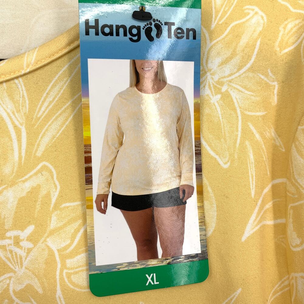 Hang Ten Top UV Protection UPF 50+ Yellow White Floral Print Long Sleeve Sz XL - Picture 7 of 7